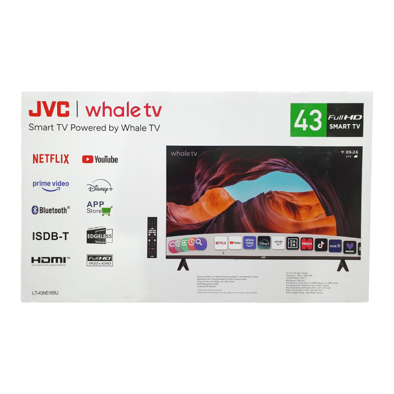 TELEVISOR 43" JVC LT-43N5165U FHD OPT/ DIG/ BLUETOOTH/ 3 HDMI/ 2 USB/ RED/ WHALE BORDE INF